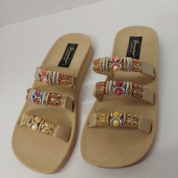Grandco Sandals Slide Bling Color Beads Boho Dressy Flip Flops Beach Pool Sz 6 - Picture 2 of 10